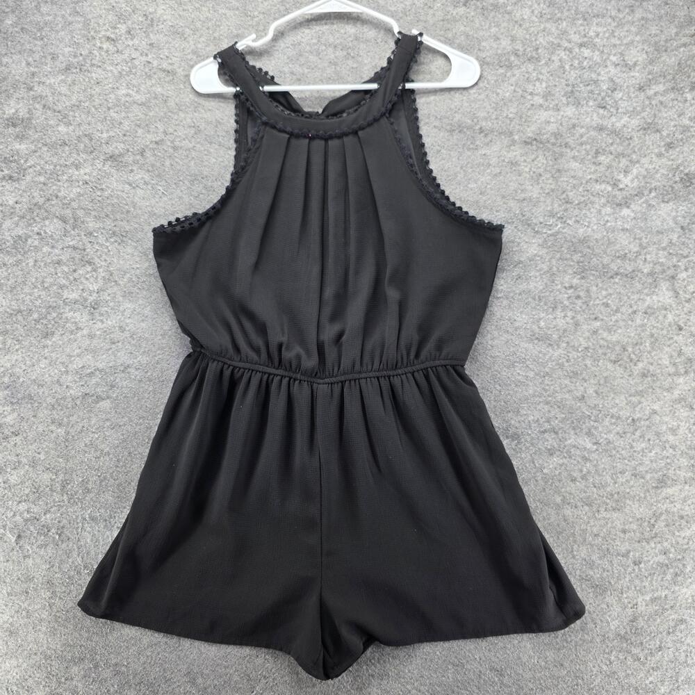 Blue Rain Romper Juniors L Black One-Piece Halter Scallop Trim Elastic Waist